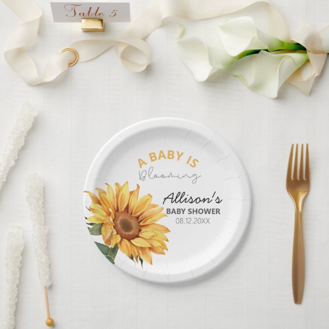 Wasserfarben Sonnenblumen Blumenmotiv Kinderdusche Pappteller (Hochzeit)