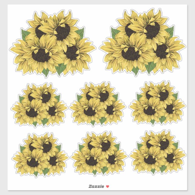 Wasserfarben Sonnenblumen Bouquet Stickers Aufkleber (Blatt)