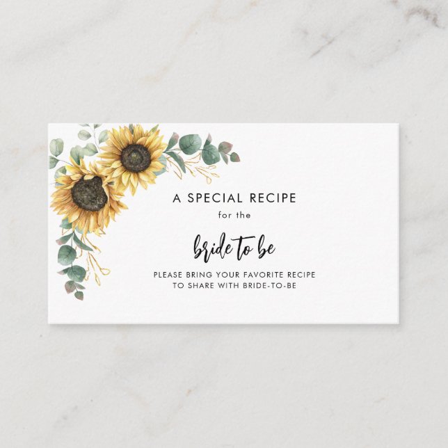 Wasserfarben Sonnenblumen Brautparty Rezept Begleitkarte (Vorderseite)