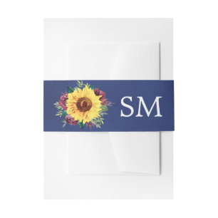 Wasserfarben Sonnenblumen Burgund Rose Navy Monogr Einladungsbanderole
