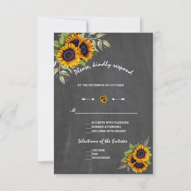 Wasserfarben Sonnenblumen Chalkboard Hochzeit RSVP Karte (Vorderseite)