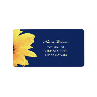 Wasserfarben-Sonnenblumen dunkelblaue Hochzeit Adressaufkleber