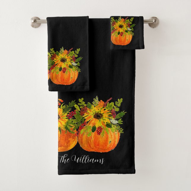 Wasserfarben Sonnenblumen Erntedank Pumpkins Fall Badhandtuch Set (Insitu)