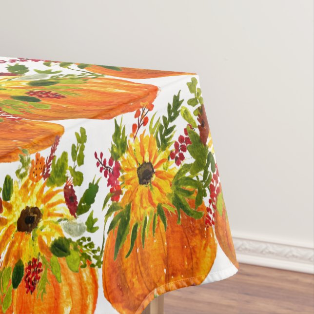 Wasserfarben Sonnenblumen Erntedank Pumpkins Fall Tischdecke (Beispiel)