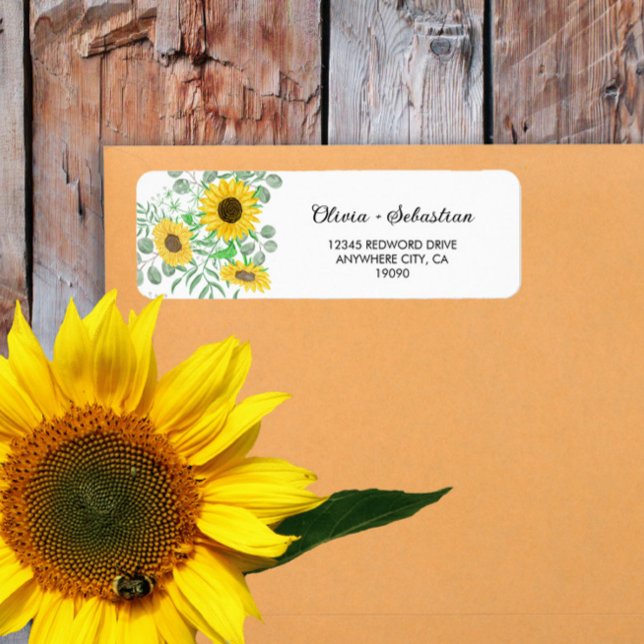 Wasserfarben-Sonnenblumen geben das Adressetikett  (Von Creator hochgeladen)