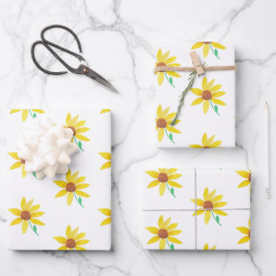 Wasserfarben Sonnenblumen Handgemalt Hübsches Must Geschenkpapier Set