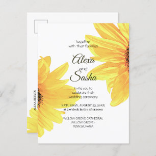 Wasserfarben Sonnenblumen Hochzeit Einladung Postk Postkarte