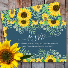 Wasserfarben Sonnenblumen Hochzeit Website Navy Bl RSVP Karte