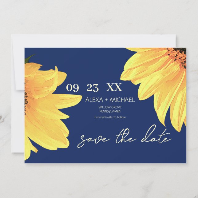 Wasserfarben-Sonnenblumen-Hochzeits-QR-Code Save The Date (Vorderseite)