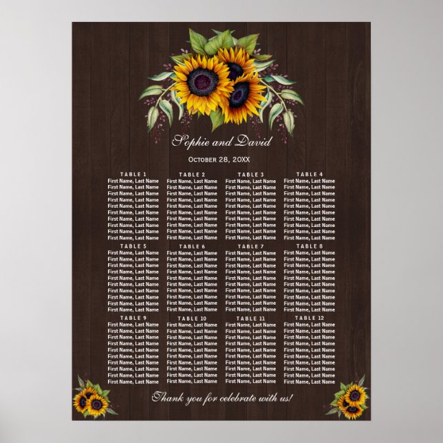 Wasserfarben Sonnenblumen Hochzeitsstift Holz Poster (Vorne)