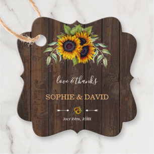 Wasserfarben Sonnenblumen Holzhandschrift Hochzeit Geschenkanhänger