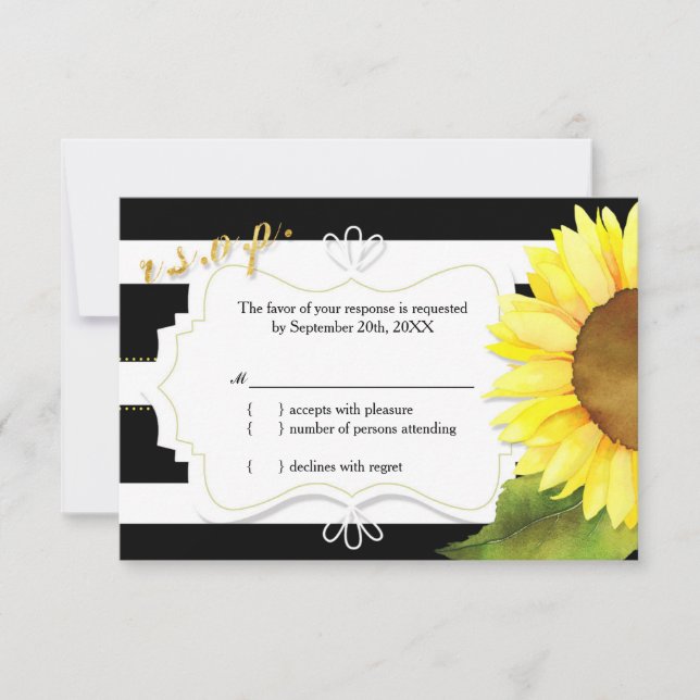 Wasserfarben Sonnenblumen und Streifen Hochzeit RS RSVP Karte (Vorderseite)