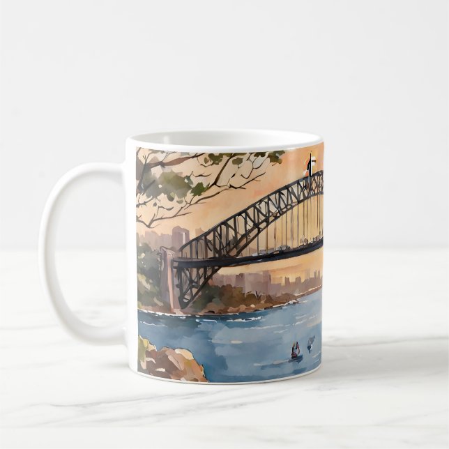 Wasserfarben-Sonnenuntergang: Sydney Harbour Brill Kaffeetasse (Links)