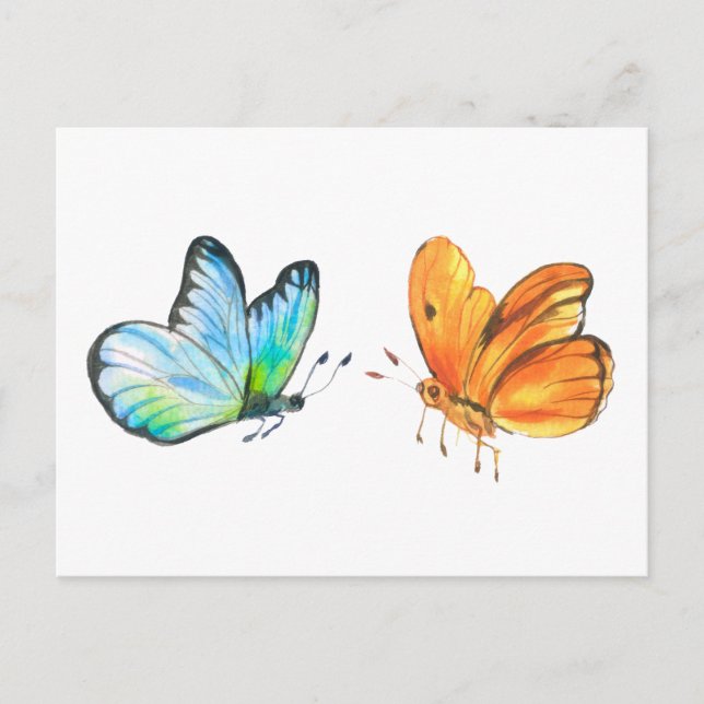 Wasserfarben Sonnenuntergang und Meeresschmetterli Postkarte (Vorderseite)