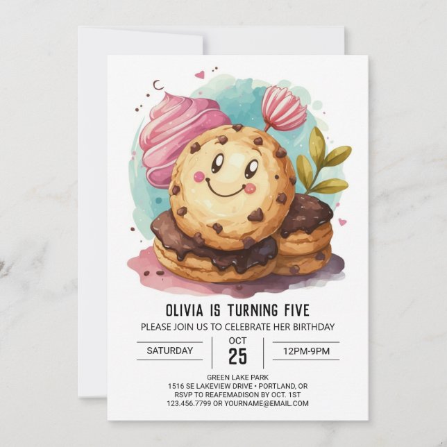 Wasserfarben Spaß Boho Cookies Geburtstag Einladung (Vorderseite)