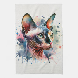 Wasserfarben-Sphynx-Katze Künstliches Portrait Geschirrtuch
