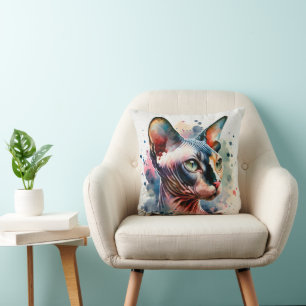 Wasserfarben-Sphynx-Katze Künstliches Portrait Kissen