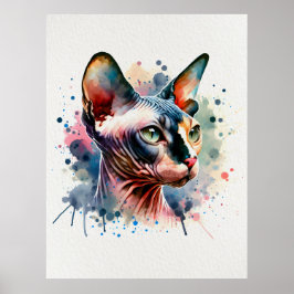 Wasserfarben-Sphynx-Katze Künstliches Portrait Poster