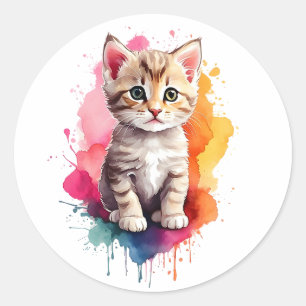 Wasserfarben Splash Art Kitchen Cat Spritzer Paint Runder Aufkleber