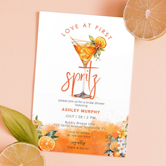 Wasserfarben Spritz Orange Blume Brautparty Einladung (Von Creator hochgeladen)