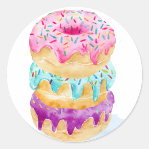 Wasserfarben-Stapel von Donuts Runder Aufkleber