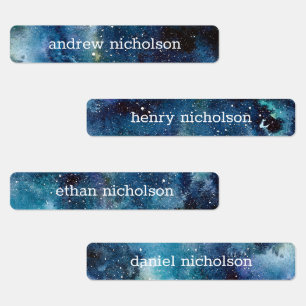 Wasserfarben Sterne Weltraum Blaue Galaxie Wasserd Etiketten