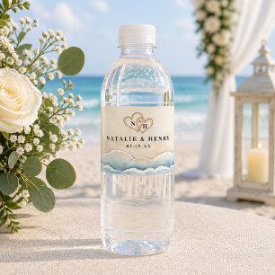 Wasserfarben-Strand-Hochzeit-Wasserflaschenetikett Wasserflaschenetikett