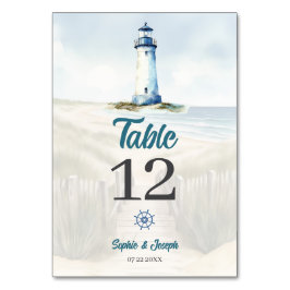 Wasserfarben Strand, Küste New England Hochzeit Tischnummer