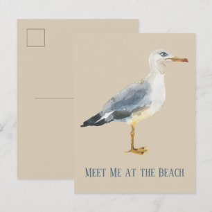 Wasserfarben Strand Möwe Personalisiert Postkarte