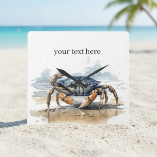 Wasserfarben-Strandkrabbe, individuell anpassbar Quadratische Wanduhr