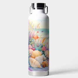 WASSERFARBEN-STRANDSZENE MIT MUSCHELN TRINKFLASCHE