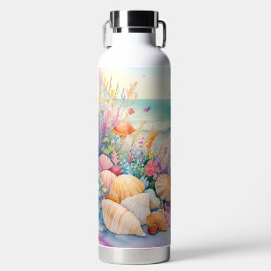 WASSERFARBEN-STRANDSZENE MIT MUSCHELN TRINKFLASCHE