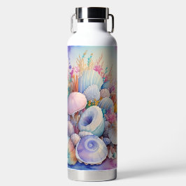 WASSERFARBEN-STRANDSZENE MIT MUSCHELN TRINKFLASCHE