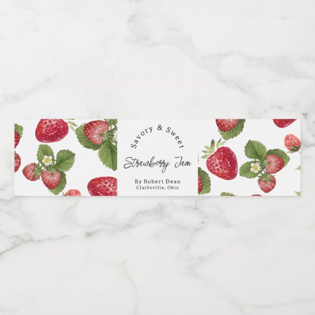 Wasserfarben Strawberry Jam Wrap-around Label Wasserflaschenetikett (Einzelnes Label)