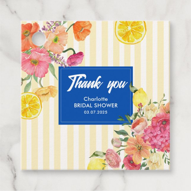 Wasserfarben-Streifen italienisches Zitronen-Braut Geschenkanhänger (Vorderseite)