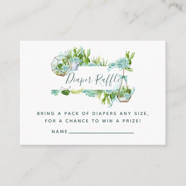 Wasserfarben-Succules Babydusche Windelwindeln Begleitkarte (Vorderseite)