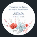 Wasserfarben Sukkulare botanische Bat Mitzvah Runder Aufkleber<br><div class="desc">Dieses Design verfügt über ein elegantes Aquarell-Blumenstrauß in Korallen und Blau mit Ihren Dankeschön-Informationen oben. Personalisieren Sie den Text in den Textfeldern, indem Sie ihn bearbeiten. Für Sie entworfen von Evco Studio www.zazzle.com/store/evcostudio #mitzvah #batmitzvah #evplanner #mazeltov #jewish #mitzvahswag #Party #jewishlife #wedding #thankyou #danke #mitzvahlife #corporateevents #mitzvahparty #partyplanner #partyplaning #batmitzvahgirl #mitzvahplanner...</div>