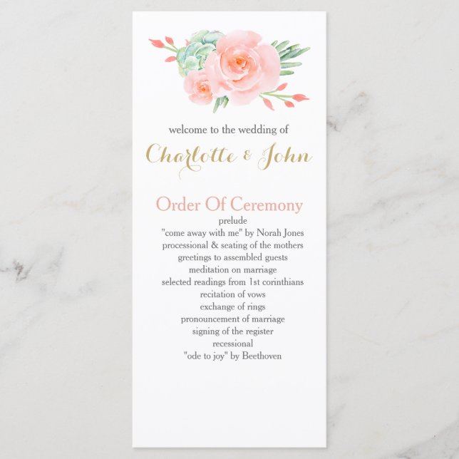 Wasserfarben Sukkulentes Blush Floral Elegante Hoc Programm (Vorderseite)