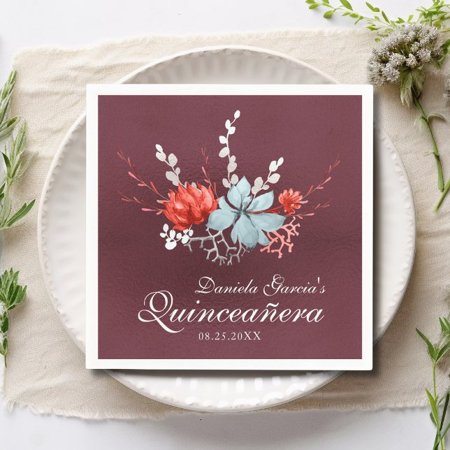 Wasserfarben Sukkuline Botanische Quinceñera Serviette (Von Creator hochgeladen)