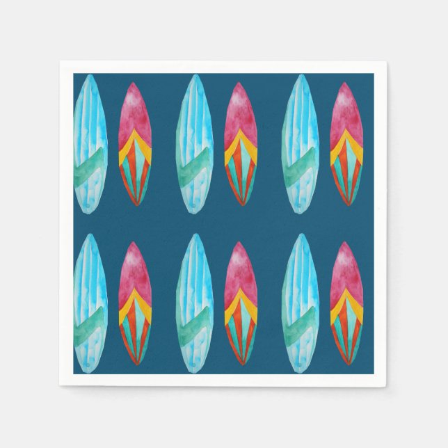 Wasserfarben-Surfbrett-Muster Serviette (Vorderseite)