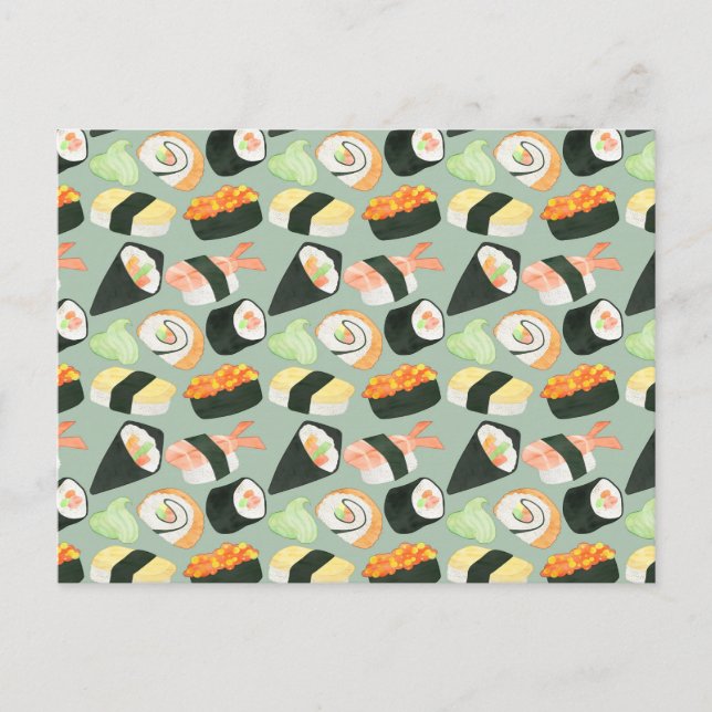 Wasserfarben-Sushi-Muster Postkarte (Vorderseite)