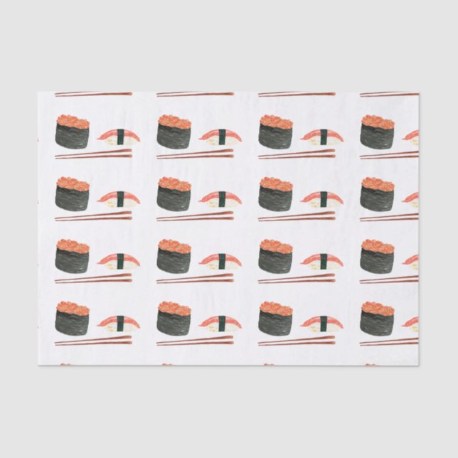 Wasserfarben-Sushi-Rollen mit Chopsticks-Gewebepap Seidenpapier (Vorderseite)