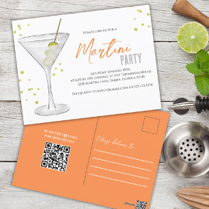 Wasserfarben Süße Martini-Party Whimsical QR-Code Postkarte