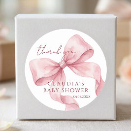 Wasserfarben Süße rosa Schleife Baby Shower Danke Runder Aufkleber