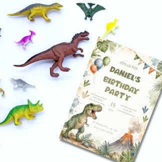 Wasserfarben-T-Rex-Dinosaurier-Geburtstagsfeier Einladung