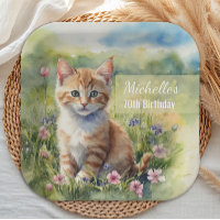 Wasserfarben-Tabby-Katze Haustier Wiese 70. Geburt