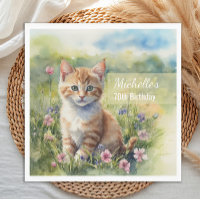 Wasserfarben-Tabby-Katze Haustier Wiese 70. Geburt