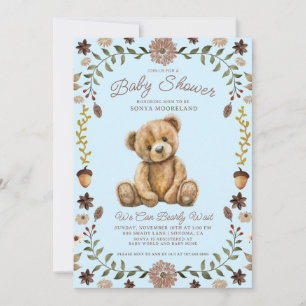 Wasserfarben-Teddybär-Junge-Blaue-Baby-Party Einladung