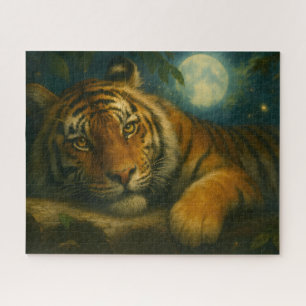 Wasserfarben-Tiger-Ruhen im Nachtwald Puzzle