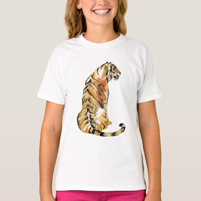 Wasserfarben Tiger Sitzen T-Shirt (Vorderseite)
